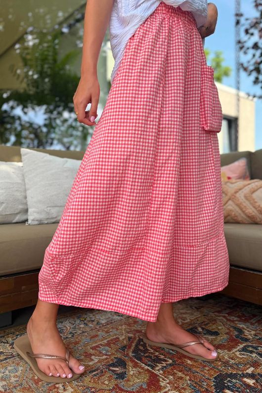 Arbi Gingham Pocket Culotte Pant Sherbet Coral